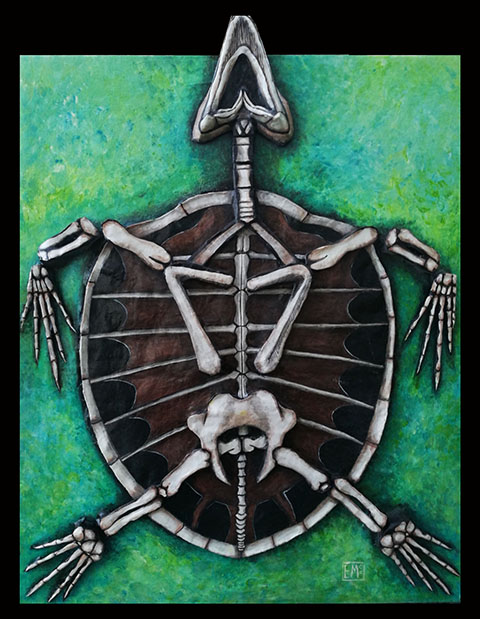 Sea Turtle Paper Mache Skeleton Painting. Copyright 2018 Elise McClellan Figureheadarts.com