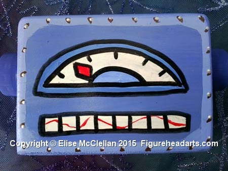 Blue Cyclops Robot Crayon Holder. Copyright 2015 Elise McClellan Figureheadarts.com
